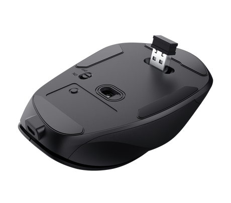 Mouse Trust Fyda ergonomic, reincarcabil, wireless RF 2.4GHz, USB2.0, 6 butoane, rezolutie 2400 DPI, negru