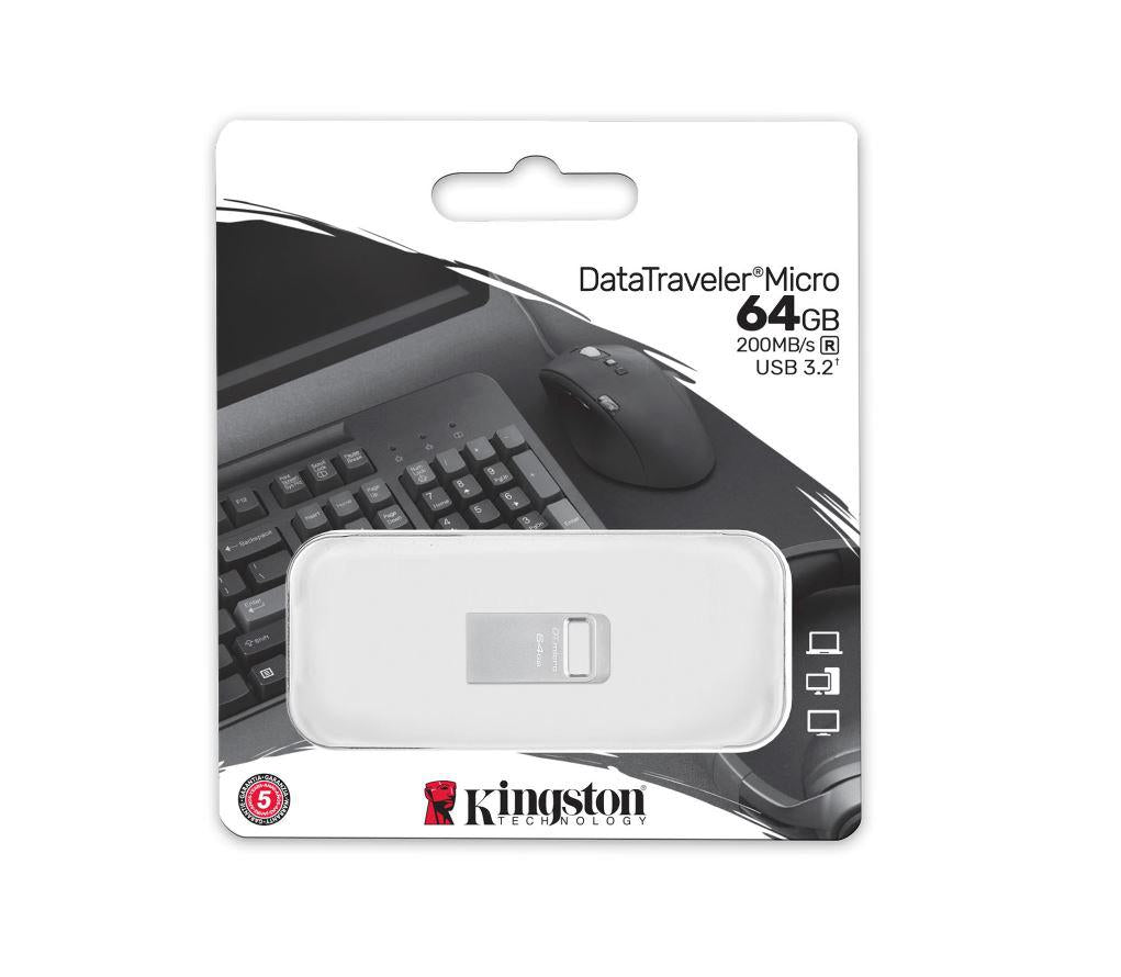 Memorie USB Flash Drive Kingston 64GB Data Traveler Micro, USB 3.2 Gen1, Metalic