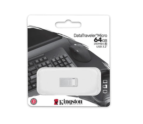 Memorie USB Flash Drive Kingston 64GB Data Traveler Micro, USB 3.2 Gen1, Metalic