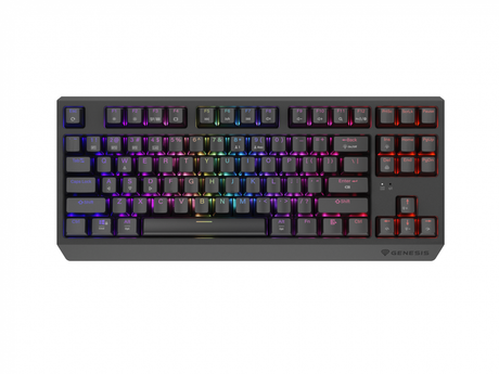 Tastatura gaming mecanica wireless Genesis Thor 230 TKL, iluminare RGB, swtich-uri Red, 87 taste, 11 butoane multimedia, negru