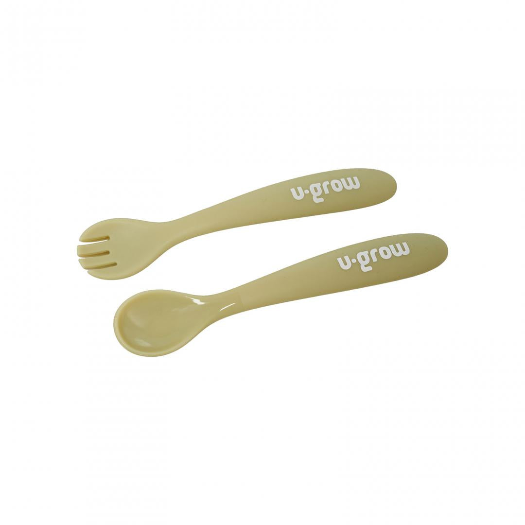 Set diversificare 5 piese silicon : baveta, bol, farfurie, lingurita si furculita, olive, U-Grow