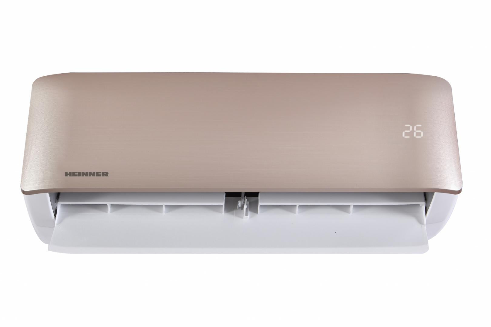 Aparat de aer conditionat HEINNER ONIX HAC-CO12WFN-GD, 12000 BTU, WiFi, clasa energetica: racire A++/incalzire A+, functii: Super-ionizare, "Follow me", ECO, Turbo, filtru cu densitate ridicata, auto curatare, panel auriu.