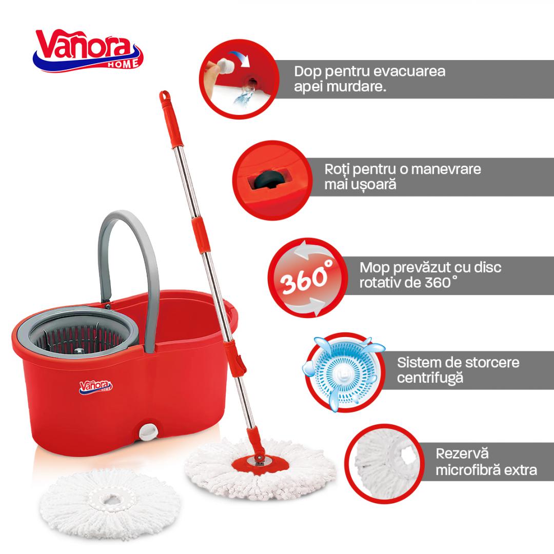 SET CURATENIE CU MOP ROTATIV, CLEAN360, ROSU