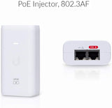 Ubiquiti POE External Injector, U-POE-AF, Output Voltage 48VDC @ 0.32A, Rated Voltage: 100-240VAC @ 50/60Hz, Efficiency 84.25%, Delivers up to 50W of PoE.