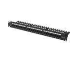 Patch panel 24 porturi 1U 19" Cat.5e UTP cu organizator cabluri, negru
