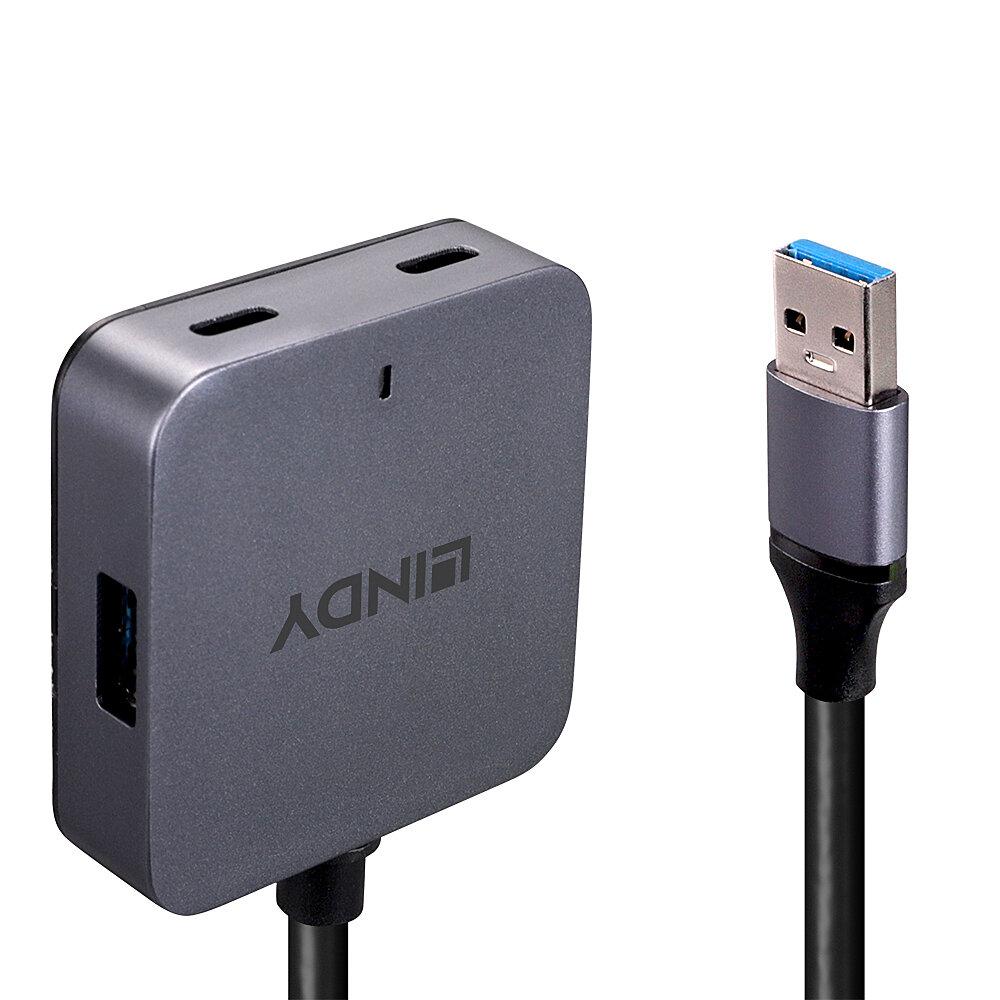 Hub Lindy 4 Porturi, interfata USB 3.2 / 3.1 Gen 1 / USB 3.0, lungime 5m, latime de banda suportata 5Gbs, chipset: VL817-Q7, gri