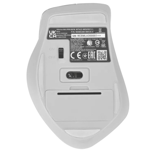 Mouse wireless ASUS WT425 (PN 90XB0280-BMU0L0), culoare Silver, rezoluţie 1000/1600 dpi comutabil, conectivitate RF 2.4GHz cu dongle USB, ergonomie pentru mâna dreaptă, clicuri silenţioase, dimensiuni 106,84×74,73×39,13 mm, greutate 82 g (cu baterie), alimentare 1× baterie AA, compatibil Windows