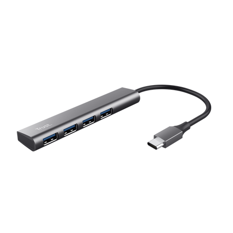 HUB USB Trust Halyx, USB-C la 4 x USB-A 3.2 Gen 1, dimensiune cablu 10cm, din aluminiu, argintiu