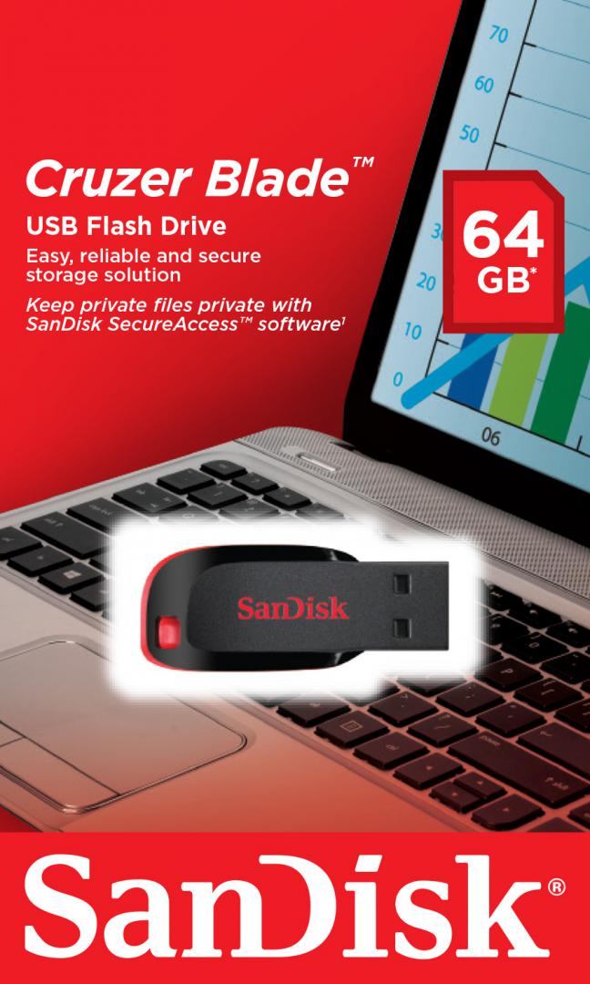 Memorie USB Flash Drive SanDisk Cruzer Blade, 64 GB, USB 2.0