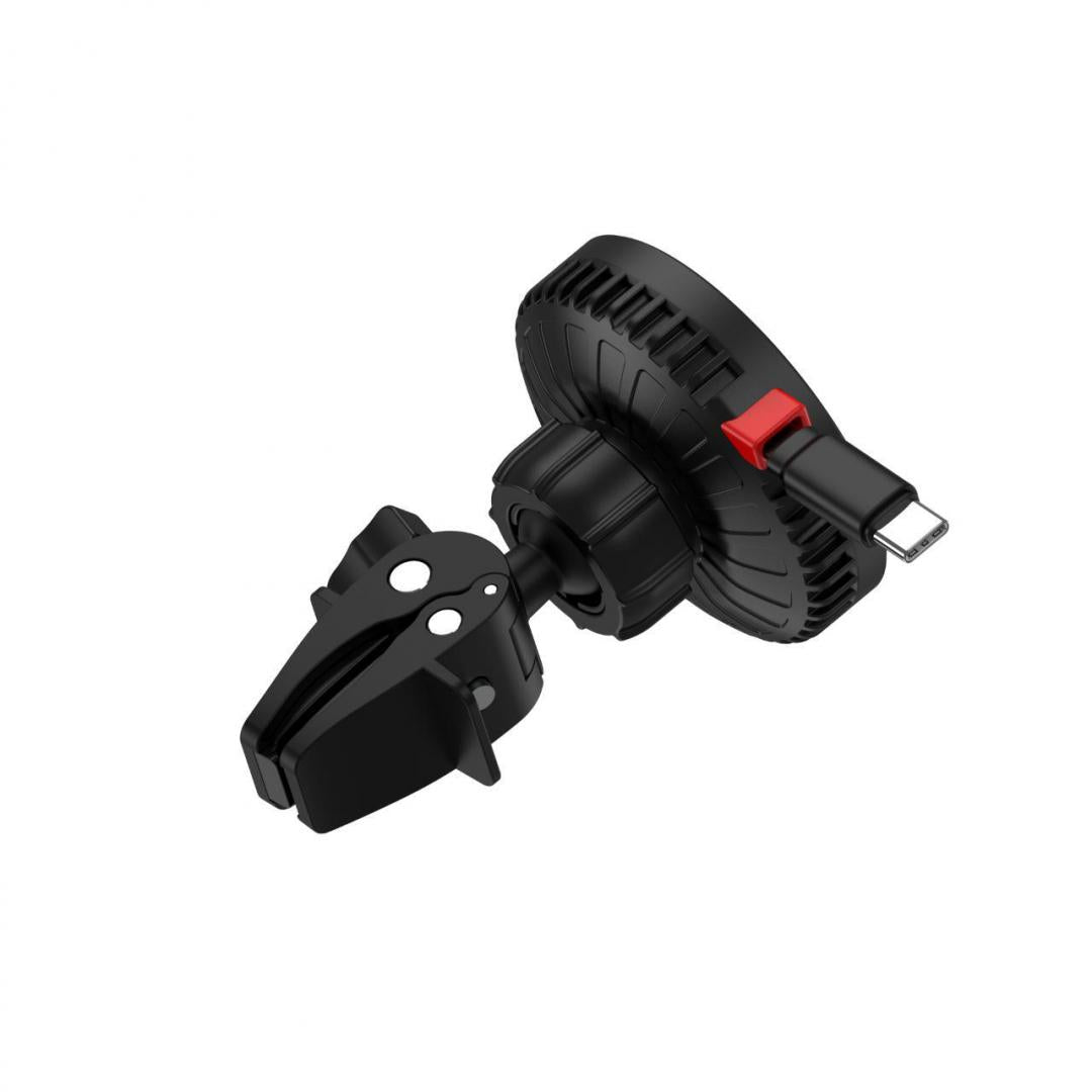 Lemontti Suport Auto MagSafe Magnetic cu incarcare wireless si cablu retractabil Type-C 1m, prindere ventilatie, Negru