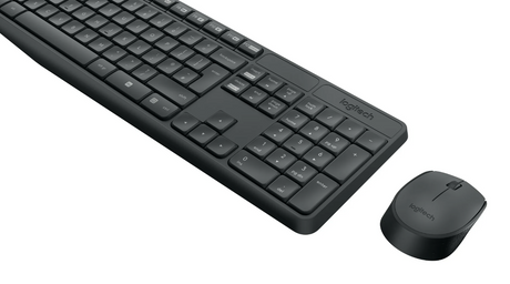 Kit Tastatura + mouse wireless Logitech MK235, interfata USB, distanta de operare pana la 10m, 100 taste, rezolutie mosue 1000 DPI, gri