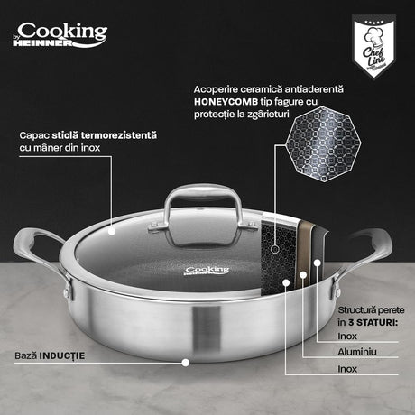CRATITA CU CAPAC, 30x7.8 CM, 4.8 L, TITANIUM3, COOKING BY HEINNER