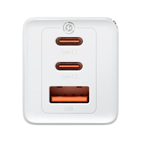 Incarcator retea Baseus GaN5 PRO, Quick Charge 65W, 2 porturi USB PD, 1 port USB Quick Charge, include cablu USB -C la USB-C de 100W, lungime 1m, alb