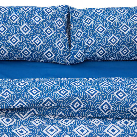 Lenjerie dubla 100% bumbac 4 piese, Blu