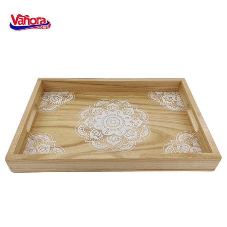 TAVĂ DIN LEMN PENTRU SERVIRE CU MODEL MANDALA, VANORA HOME