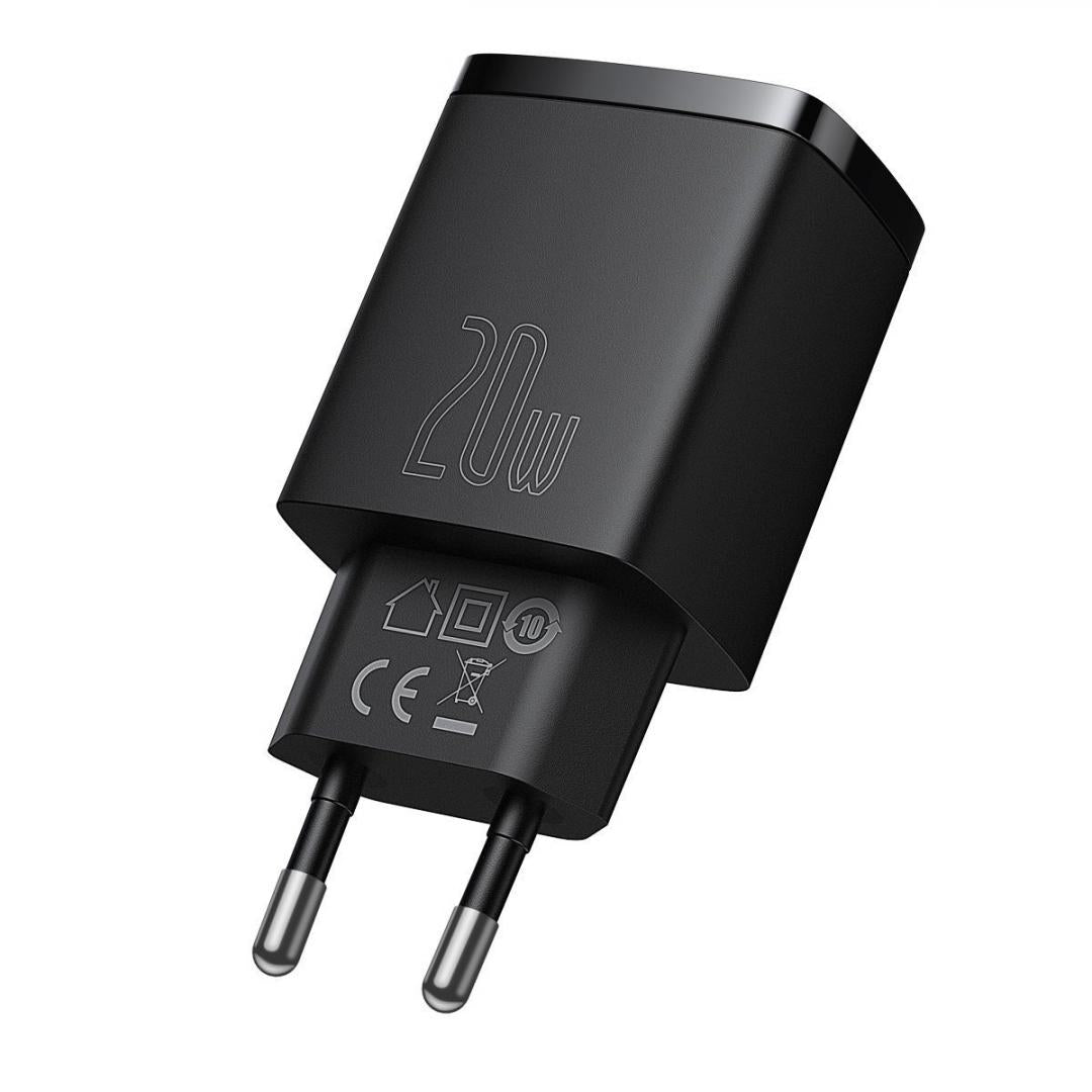 Incarcator retea Baseus Compact, Quick Charge 20W, 1 x USB Type-C 5V/3A max, 1 x USB 5V/3A, negru