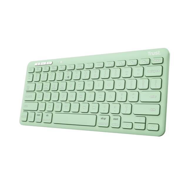 Tastatura Trust Lyra Wireless, conexiune USB-A, USB-C 1.1, raza de acoperire wireless 10m, 1x AAA baterie, compatibila cu laptop, pc, Bluetooth devices, tableta, alba