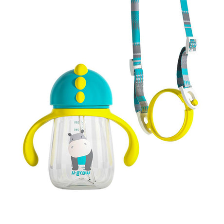 Pachet 3 in 1 cana 260 ml tritan cu 3 accesorii diferite pentru baut : tetina biberon, cioc , pai, blue, U-Grow
