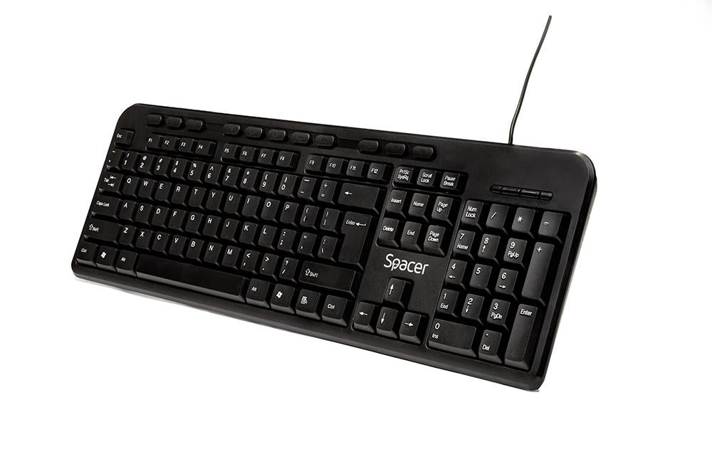 Tastatura Spacer SPKB-169 cu fir, USB, multimedia, 104 taste + 11 taste multimedia, anti-spill, negru