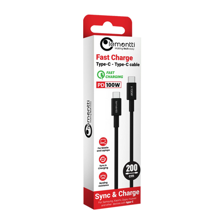 Cablu Lemontti Fast Charge Type-C la Type-C, PD, 100W, lungime 2m, Negru
