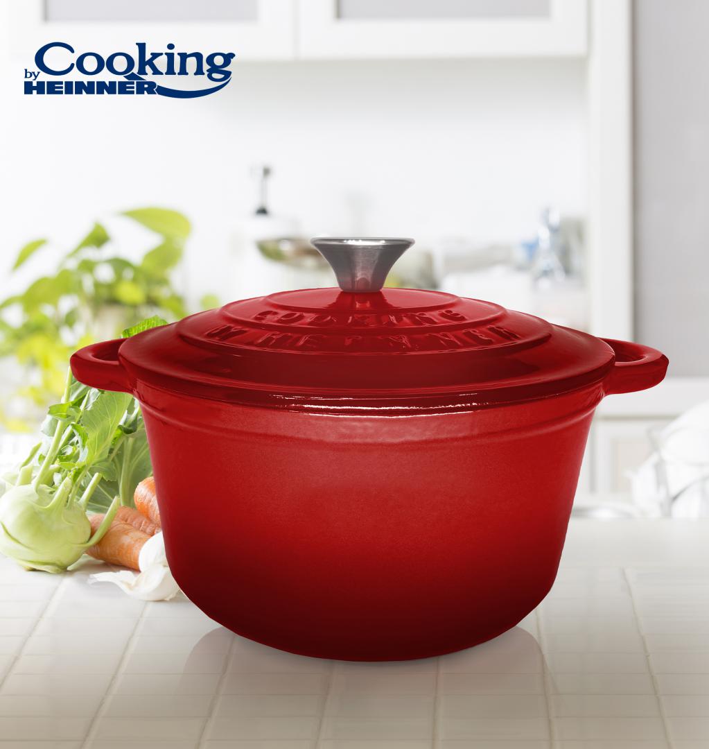SEMIOALA FONTA EMAILATA+CAPAC 28X13 CM, 6L, RED LINE, COOKING BY HEINNER
