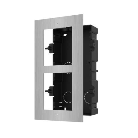 Panou frontal pentru 2 module de videointerfon modular Hikvision DS-KD- ACF2/S; permite conectarea a 2 module de interfon modular; montare incastrata; material otel inoxidabil; doza de plastic inclusa; dimensiuni:236mm x 124mm x 4mm;