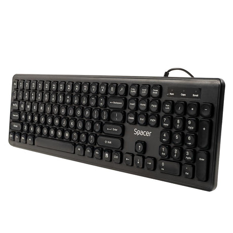 Tastatura Spacer cu fir USB, 104 taste, silentioasa, low profile fingertip keycap design, negru
