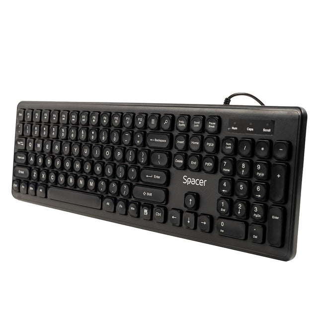 Tastatura Spacer cu fir USB, 104 taste, silentioasa, low profile fingertip keycap design, negru