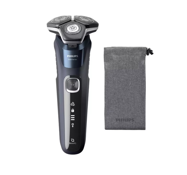 Aparat de barbierit PHILIPS Shaver Seria 5000 S5585/10, barbierit umed/uscat, tehnologie SkinIQ, fara fir, capete flexibile 360°, display LED, senzor Power Adapt, lame auto-ascutire, lama integrata, 60 min, Midnight Blue
