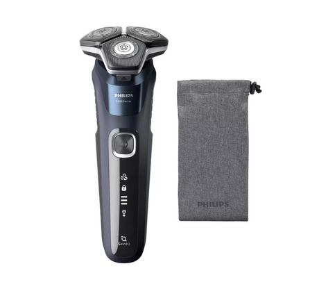 Aparat de barbierit PHILIPS Shaver Seria 5000 S5585/10, barbierit umed/uscat, tehnologie SkinIQ, fara fir, capete flexibile 360°, display LED, senzor Power Adapt, lame auto-ascutire, lama integrata, 60 min, Midnight Blue