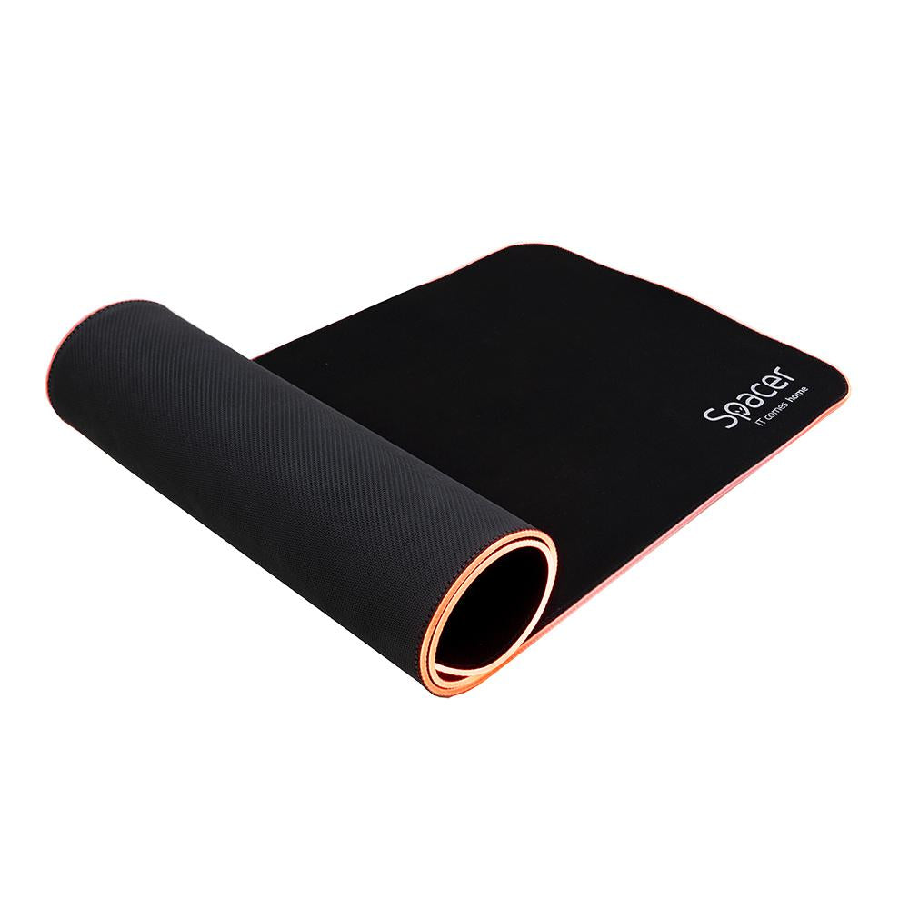 Mousepad Spacer RGB gaming, cauciuc si material textil, 900 x 300 x 3 mm, 1.8 m lungime cablu, 13 moduri de iluminare, statice si dinamice, negru/rgb