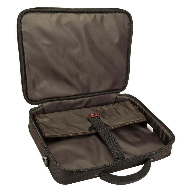 Geanta laptop Targus Classic+ Clamshell, pentru laptopuri de 15.6", dimensiuni: 42 x 8 x 38cm, dimensiuni compartiment laptop: 38.7 x 2.5 x 26.5 cm, greutate 0.68 kg, negru/rosu