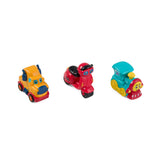 SET 3 VEHICULE ACTIONATE PRIN INERTIE- MASINUTA GALBENA, SCUTER ROSU, TREN ALBASTRU, MOMKI