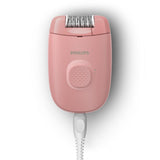 Epilator cu fir PHILIPS Seria 2000 BRE227/00, 1 viteza, 2 accesorii, Retea, Corai, L x A x I (mm) 110x40x145