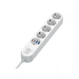 Prelungitor cu protectie Serioux SRXP-PS44W, 4 prize schuko, Tensiune intrare: 100-240V, 50-60Hz, Tensiune ieşire (total): 2500W-10A, 4 porturi USB (auto max), USB-C1-20W si USB-C2/A1/A2-12W, Amperaj port USB (max): 3.4A, Funcţie auto ID