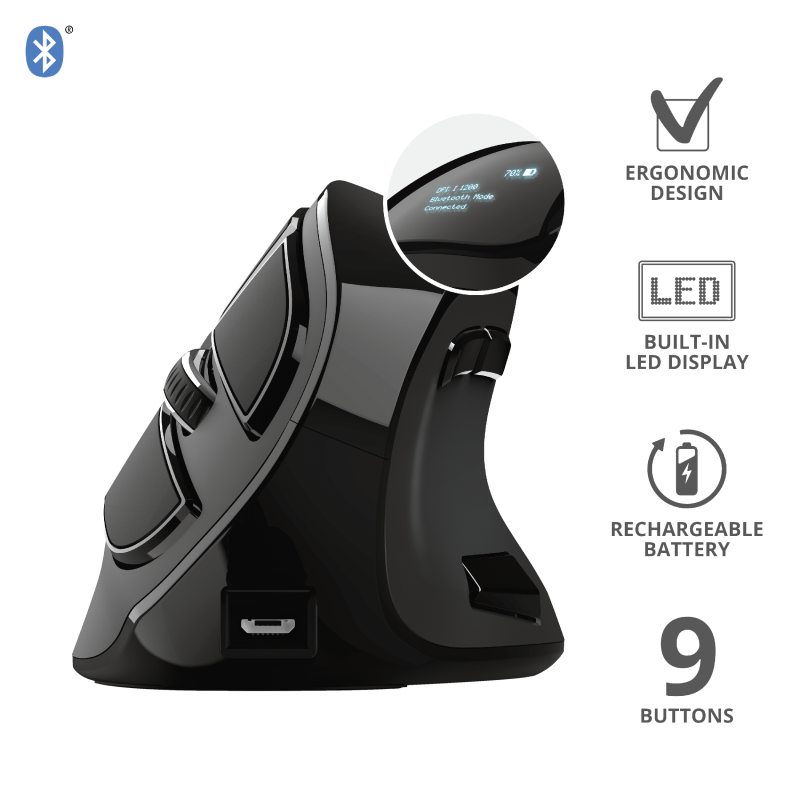 Mouse Trust Voxx, Rechargeable Ergonomic Wireless, negru