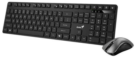 Kit wireless Genius tastatura wireless 104 taste (slim) + mouse wireless 1200dpi, 3 butoane, 11 taste functii multimedia, silent, AI key, negru