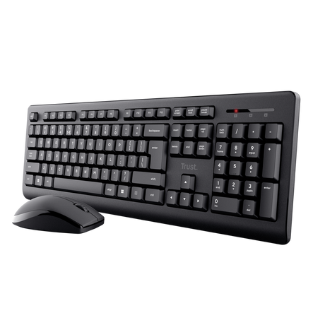 Kit Trust Primo tastatura standard, mouse wireless optic, rezoltie maxima 1200 DPI, negru