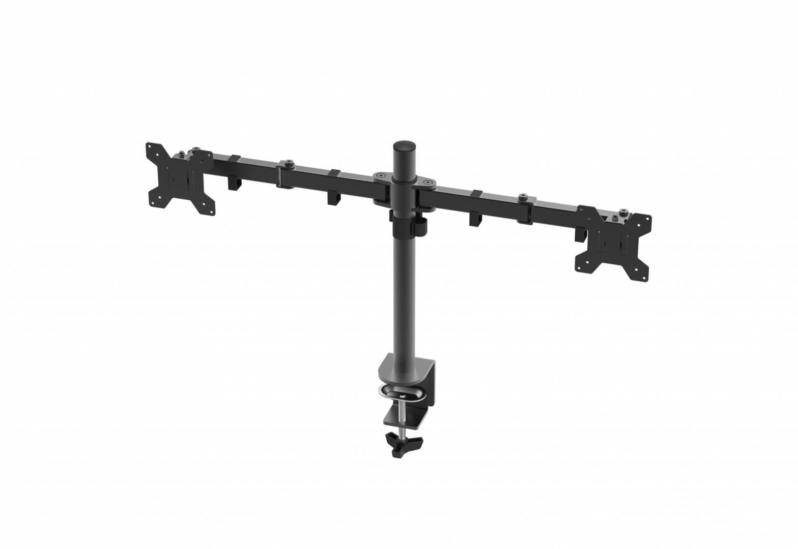 Suport dublu monitor Serioux, MM1903A, mobil, tilt:+/- 90 °, swivel: 180 ° , rotatie 360°, VESA: 75×75 / 100×100mm, compatibilitate 10"-27" , reglabil pe inaltime: 400mm ,extensie braț: 415mm ,greutate maxima suportata 8 kg, culoare negru