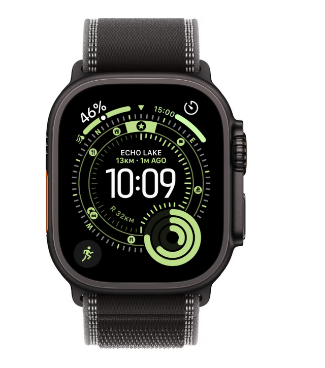 Apple Watch Ultra 3 GPS + Cellular 49mm Black Titanium Case with Black/Charcoal Trail Loop - S/M