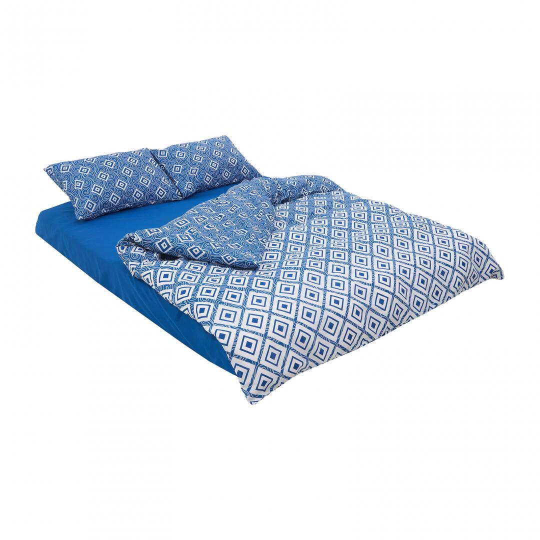 Lenjerie dubla 100% bumbac 4 piese, Blu