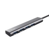 HUB USB Trust Halyx, USB-C la 4 x USB-A 3.2 Gen 1, dimensiune cablu 10cm, din aluminiu, argintiu
