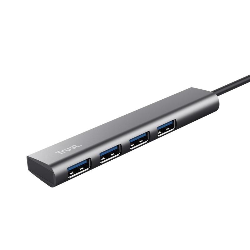 HUB USB Trust Halyx, USB-C la 4 x USB-A 3.2 Gen 1, dimensiune cablu 10cm, din aluminiu, argintiu
