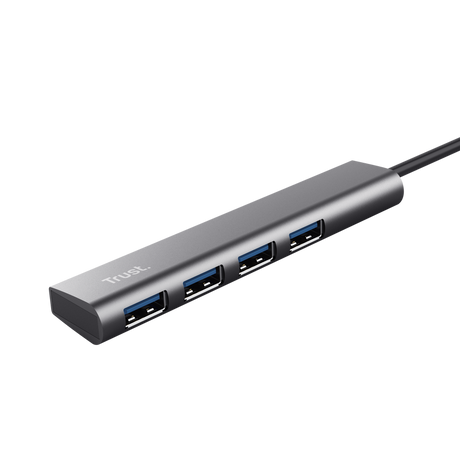 HUB USB Trust Halyx, USB-C la 4 x USB-A 3.2 Gen 1, dimensiune cablu 10cm, din aluminiu, argintiu