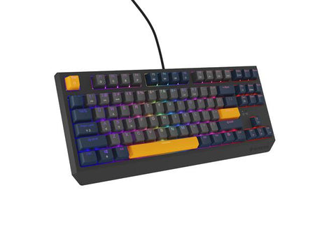 Tastatura gaming mecanica cu fir Genesis Thor 230 TKL, iluminare RGB, switch Linear, switch model Outemu Panda, numar taste 87, 11 butoane multimedia, lungime cablu 1.6m, dimensiuni 363 x 155 x 39 mm, naval blue