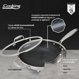 TIGAIE WOK INOX + CAPAC STICLA 30x8.5 CM, 4.5L, TITANIUM3, COOKING BY HEINNER