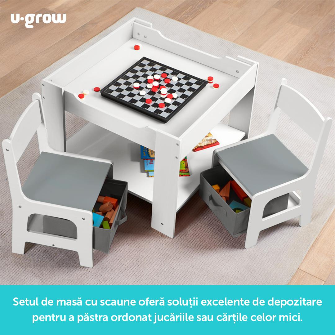 Set masuta si 2 scaune pentru copii , alb MDF, U-Grow