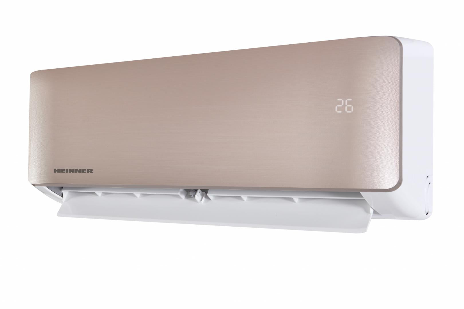 Aparat de aer conditionat HEINNER ONIX HAC-CO12WFN-GD, 12000 BTU, WiFi, clasa energetica: racire A++/incalzire A+, functii: Super-ionizare, "Follow me", ECO, Turbo, filtru cu densitate ridicata, auto curatare, panel auriu.