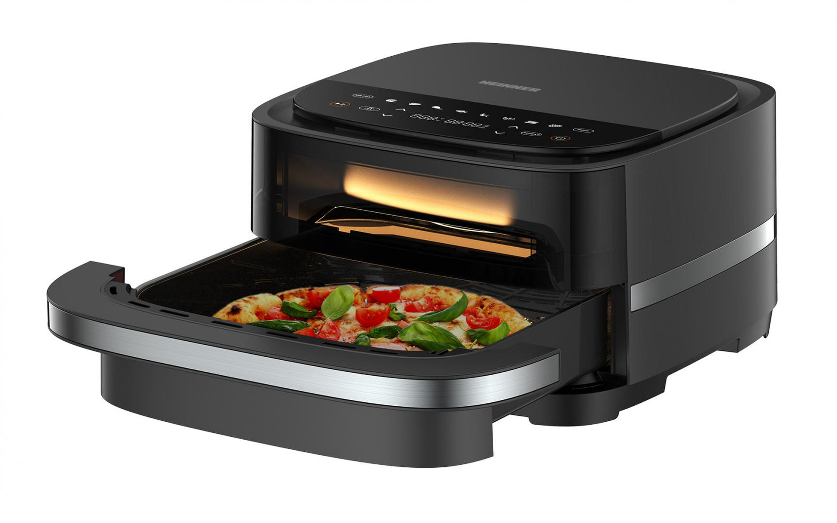 FRITEUZĂ CU AER CALD ȘI CUPTOR PIZZA 2 ÎN 1 HEINNER Pizza EasyFry HPAF-B4DC22BK