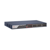 Switch PoE Hikvision DS-3E0326P-E(C): 24 x 10/100Mbps PoE port,2 × Gigabit combo, buget PoE 370 W, tensiune alimentare 100 to 240 V AC, 50/60 Hz, Max. 6.5 A, dimensiuni: 440.00 mm × 44.00 mm × 220.80 mm, greutate: 3.54kg, montare in rack.